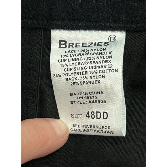 Breezies Womens Lace Bra Black Sz 48DD Adjustable Straps Intimate Support - Picture 4 of 8